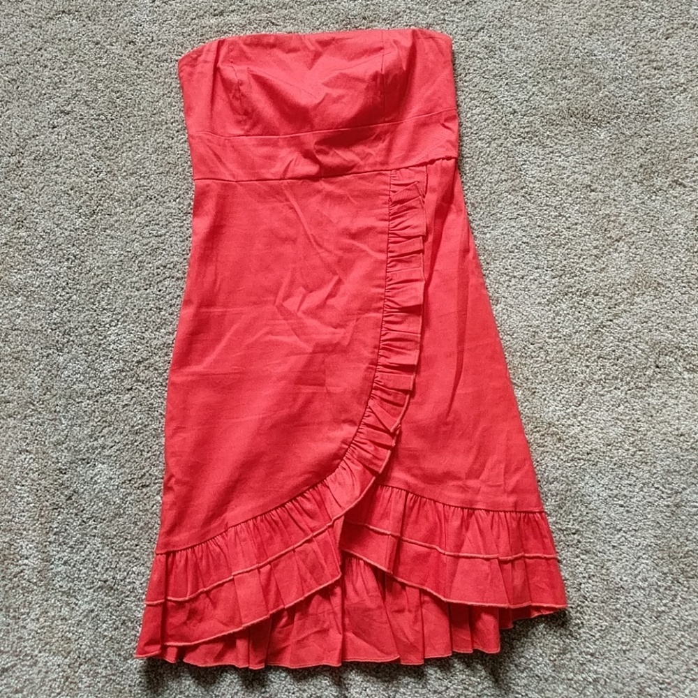 Fiery red/orange strapless mini dress